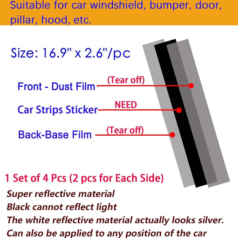 Voroly Car Wheel Fender Reflective Decal Sticker Warning Safety Reflector Strips Sticker Hood Head Lamp Universal Fits Car Truck or SUV 1 Set of 4 Pcs (2 pcs for Each Side) - Image 5