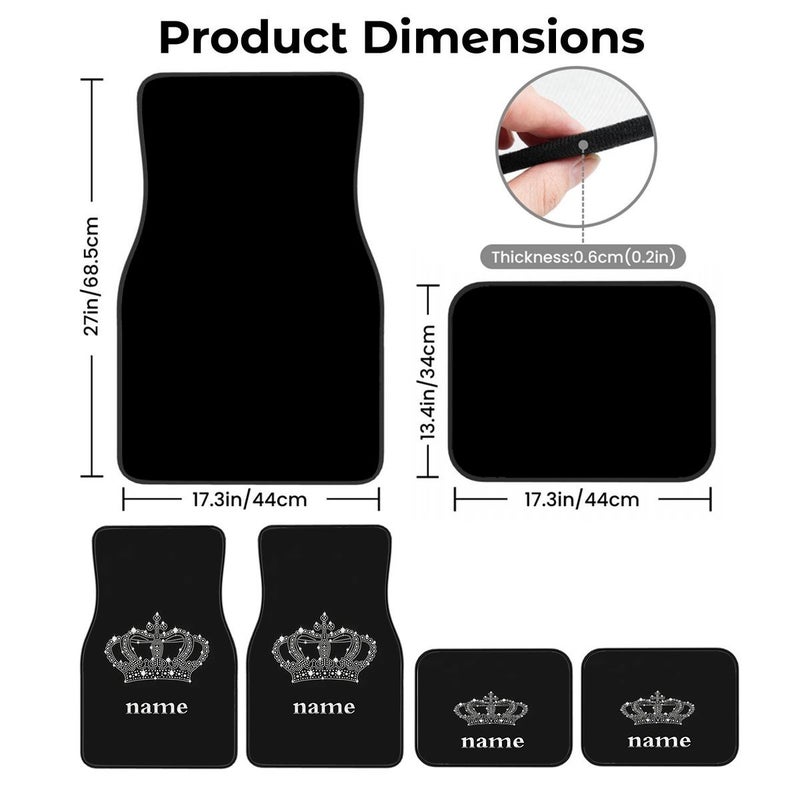 4pcs Customizable Car Floor Mats with Crown Pattern for Cars Trucks SUVs - Image 3