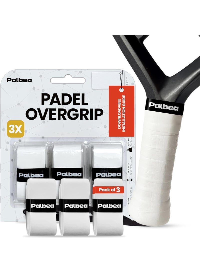 Palbea Extra Sticky Padel Grip – White Padel Overgrips. Pack of 3 - Overgrip Padel High Absorption of Sweat. Non-slip Grip Tape. Grip Soft Padel Paddle. Padel Accessories - Image 1
