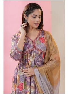 PRIYA’S PANACHE PRIYA'S PANACHE Chinon Fabric Alia Cut Floral Print Flared Kurta Pant Dupatta Set - Designer Traditional Ethnic Partywear for Women  - Image 3