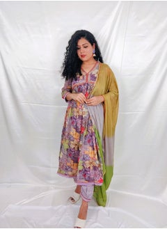PRIYA’S PANACHE PRIYA'S PANACHE Chinon Fabric Alia Cut Floral Print Flared Kurta Pant Dupatta Set - Designer Traditional Ethnic Partywear for Women  - Image 5
