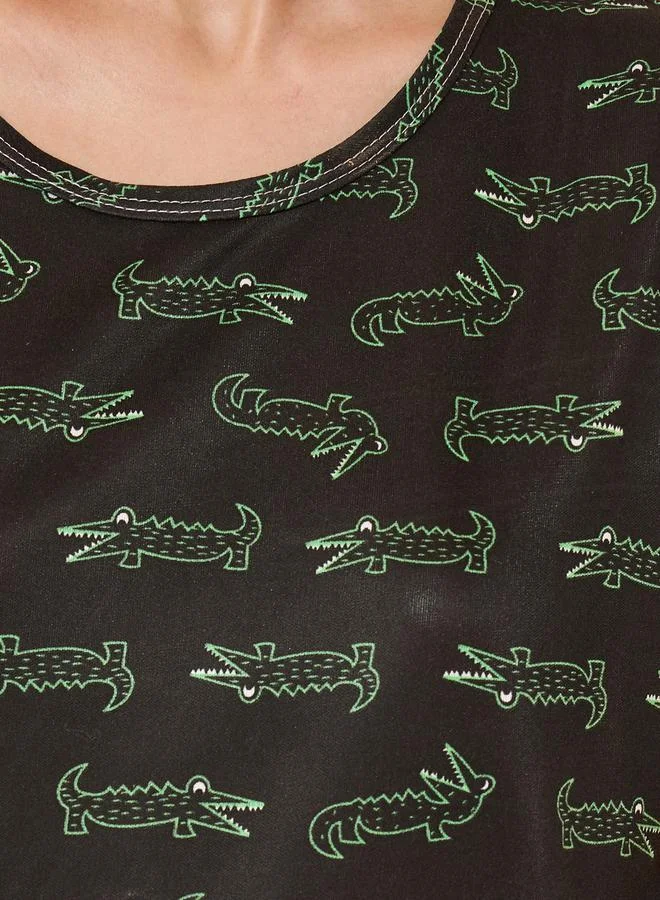 Take Two All Over Crocodile Print Long Sleeve T-Shirt & Pyjama Set