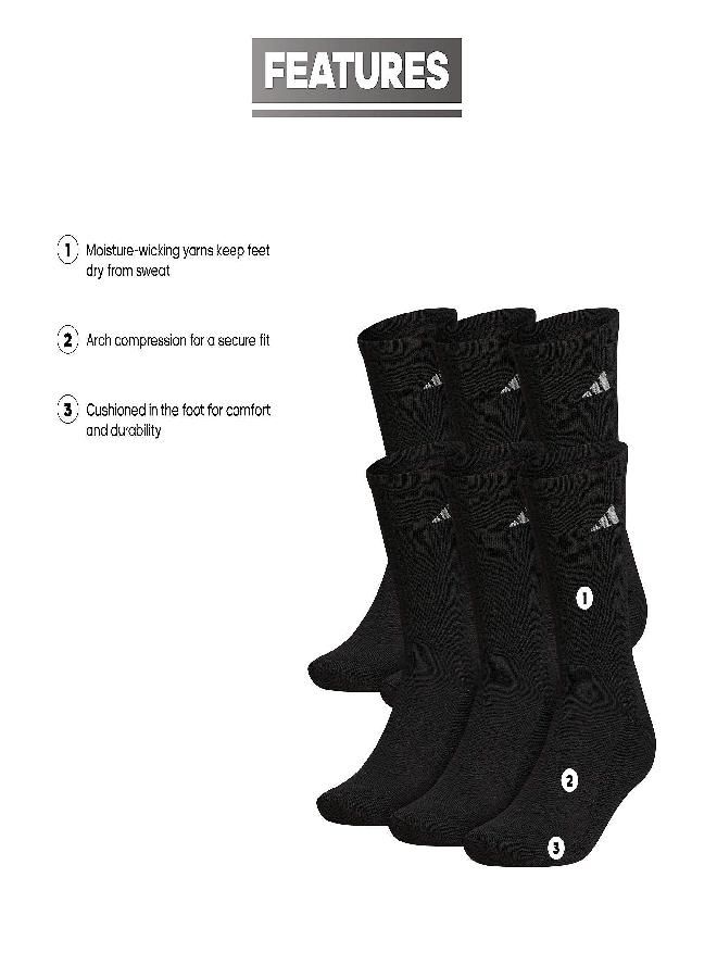 Adidas Men'S Athletic Cushioned Crew Socks With Arch Compression For A Secure Fit (6-Pair), Black/Aluminum 2, X-Large  - Image 1