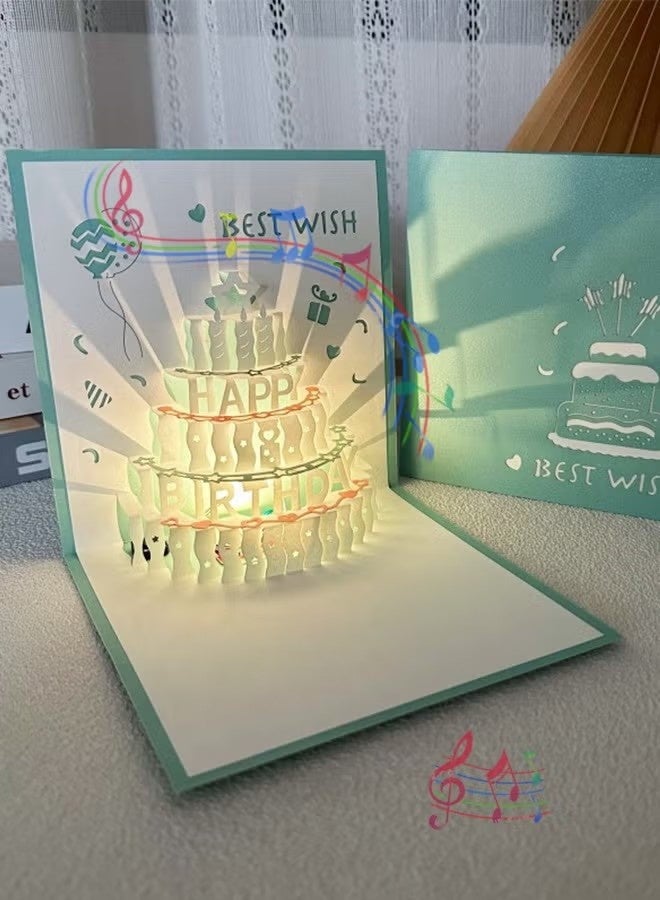 بطاقات عيد ميلاد ثلاثية الأبعاد، تشغيل موسيقى، بطاقة كعكة عيد ميلاد بإضاءة LED دافئة، بطاقات تهنئة موسيقية، هدية للنساء، الأم، الزوجة، الأخت، الفتاة - Image 1