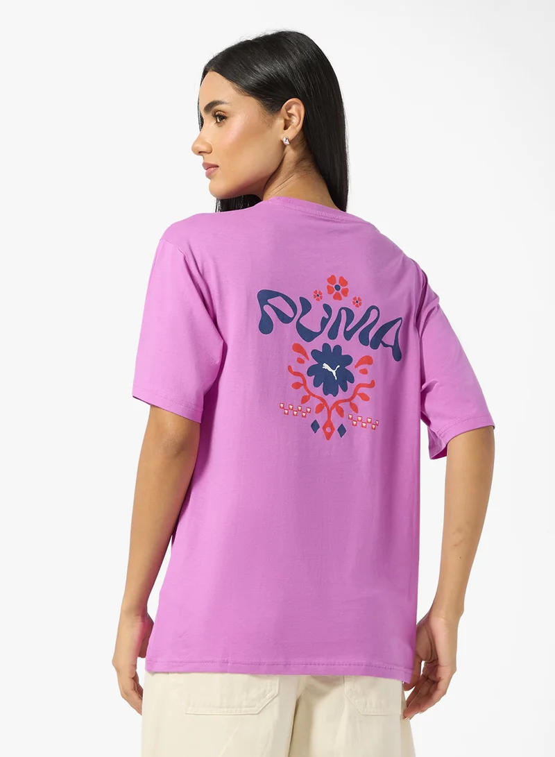 بوما تيشيرت برسومات أساسي بخامة مريحة وطبعة زهور