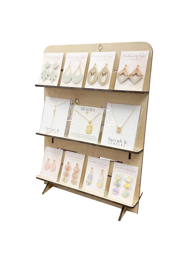 TORCHED DISPLAYS Jewelry Holder Necklace Organizer – Earring Display Stands for Selling – 3-Tiered Natural Wood Jewelry Holder Stand for Shops, Boutiques, Festivals - Display Rack Wood Stand - Image 1