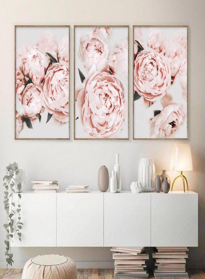Pennclys Peony Wall Art Pink Flower Canvas Wall Art Prints Peonies Wall Art Abstract Flower Pictures Wall Decor Peony Painting Flower Poster for Living Room Bedroom 16x24 Inch (set of 3) Unframed - Image 1