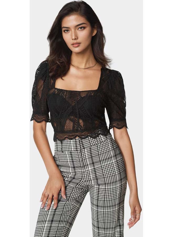 bebe Scallop Hem Lace Trapeze Neck Top  - Image 2
