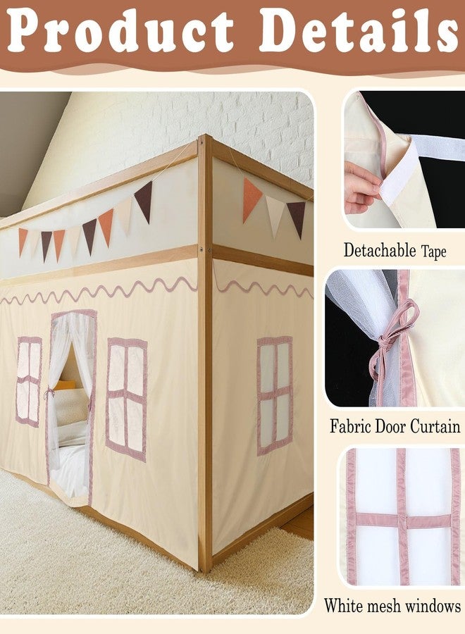 Breling 3 Panel Play Curtain Set Thickened Privacy Curtain for Low Bunk Loft Bed with Felt Flag Double-Layer Gauze Playhouse Accessories with Tote Bags for Boy Girl Birthday Gift - Image 2