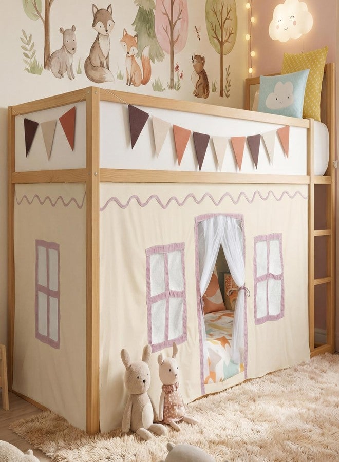 Breling 3 Panel Play Curtain Set Thickened Privacy Curtain for Low Bunk Loft Bed with Felt Flag Double-Layer Gauze Playhouse Accessories with Tote Bags for Boy Girl Birthday Gift - Image 4