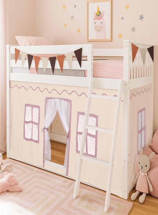 Breling 3 Panel Play Curtain Set Thickened Privacy Curtain for Low Bunk Loft Bed with Felt Flag Double-Layer Gauze Playhouse Accessories with Tote Bags for Boy Girl Birthday Gift - Image 1