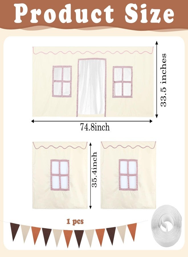 Breling 3 Panel Play Curtain Set Thickened Privacy Curtain for Low Bunk Loft Bed with Felt Flag Double-Layer Gauze Playhouse Accessories with Tote Bags for Boy Girl Birthday Gift - Image 3