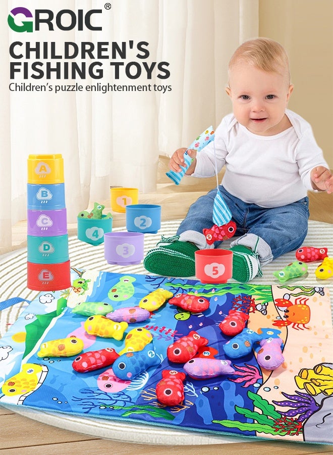 GROIC Baby's Sensory Toy First Fishing Toy Set,Count Learning Montessori Toys,Educational Learning Toys Stacking Cups Number Counting, Color Sorting for Baby - Image 2