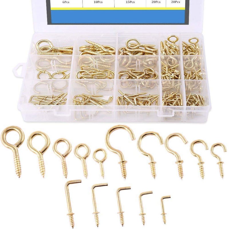 DIY Crafts Diy Crafts India 152 Handy Screw Hook and Eyes Brass Plated Assortment Kit for Hanging Multicolor 213 Piece  - Image 1