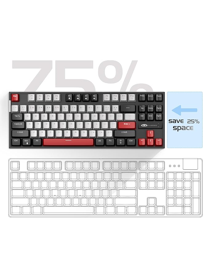 MageGee 75% Mechanical Gaming Keyboard Led White Backlit Keyboard 87 Keys Compact Tkl Wired Computer Keyboard For Windows Laptop Pc Gamer (Grey Black/Blue Switch) - Image 3