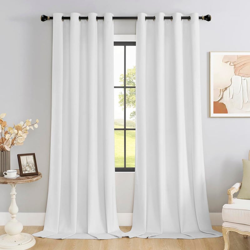 SMILETIME White 84 in Long Velvet Curtains with Grommet Thermal Insulated Super Soft Privacy Noise Reducing Light Filtering Velvet Curtains for Living Room 2 Panels Each 52 x 84 inches Long