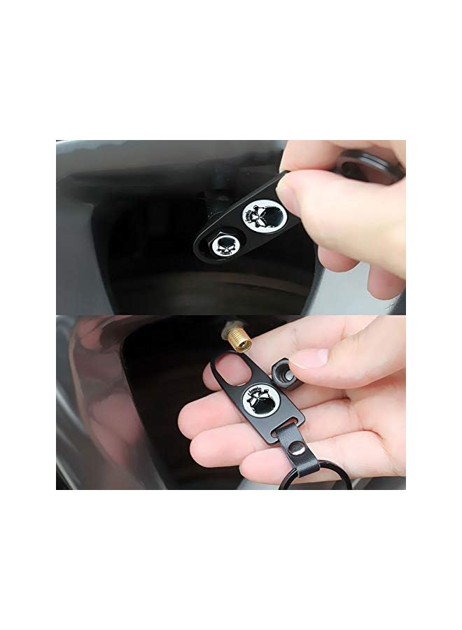 S-TOP White Background Skull Tyre Valve Dust Caps (4PCS) with Wrench Keychain (1PCS) Universal Tire Wheel Valves Stem Covers with Seal Ring for Car SUV Truck Motorbike Bicycle - Image 1