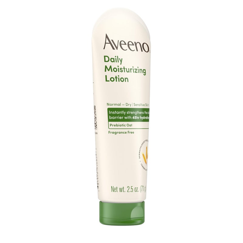 Aveeno Daily Moisturizing Body Lotion with Soothing Prebiotic Oat, Gentle Lotion Nourishes Dry Skin With Moisture, Paraben-, Dye- & Fragrance-Free, Non-Greasy & Non-Comedogenic, 2.5 fl. oz, 3 Pack - Image 3