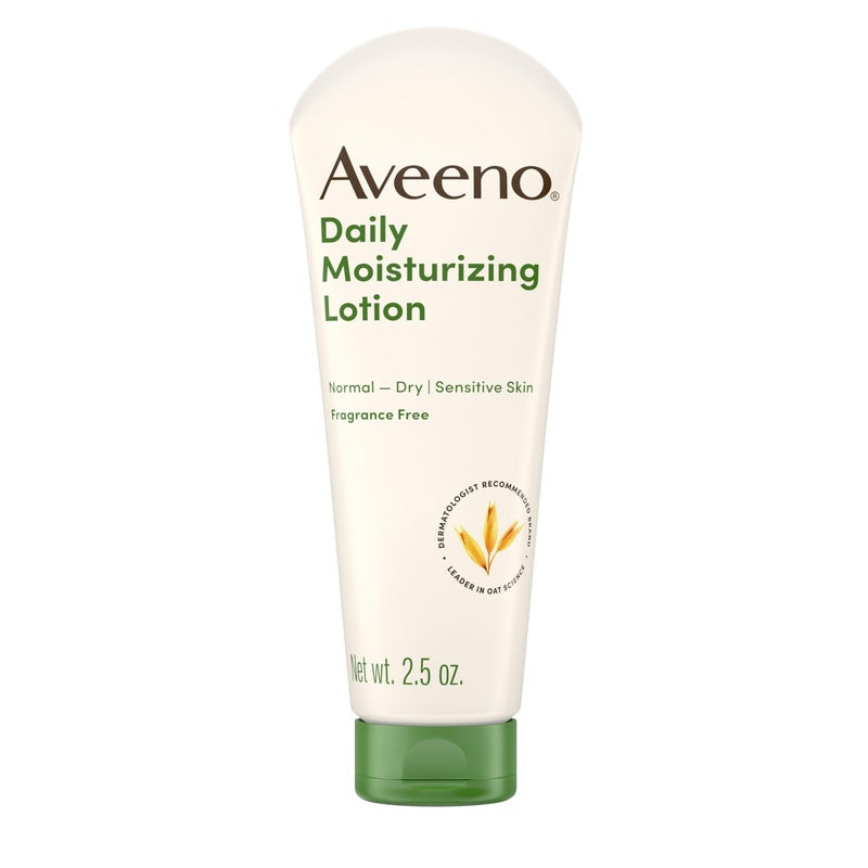 Aveeno Daily Moisturizing Body Lotion with Soothing Prebiotic Oat, Gentle Lotion Nourishes Dry Skin With Moisture, Paraben-, Dye- & Fragrance-Free, Non-Greasy & Non-Comedogenic, 2.5 fl. oz, 3 Pack - Image 1