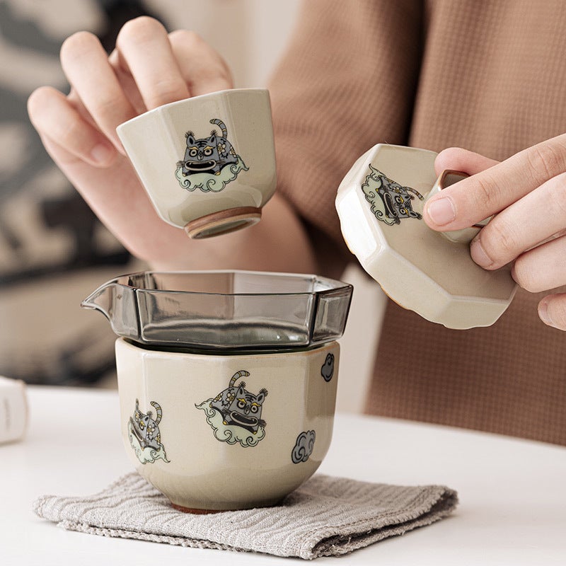 Like A Tiger With Wings, The Travel Tea Set Includes A Glass Lidded Bowl, Single-Person Outdoor Portable Ceramic Quick Cup, One Pot And One Cup - Image 4