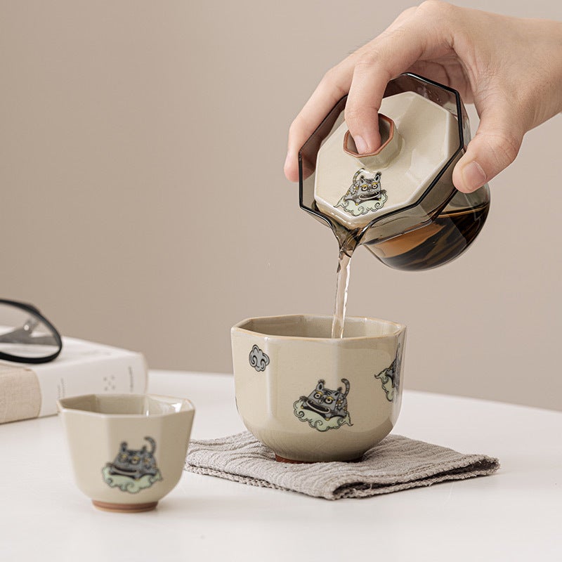Like A Tiger With Wings, The Travel Tea Set Includes A Glass Lidded Bowl, Single-Person Outdoor Portable Ceramic Quick Cup, One Pot And One Cup - Image 5