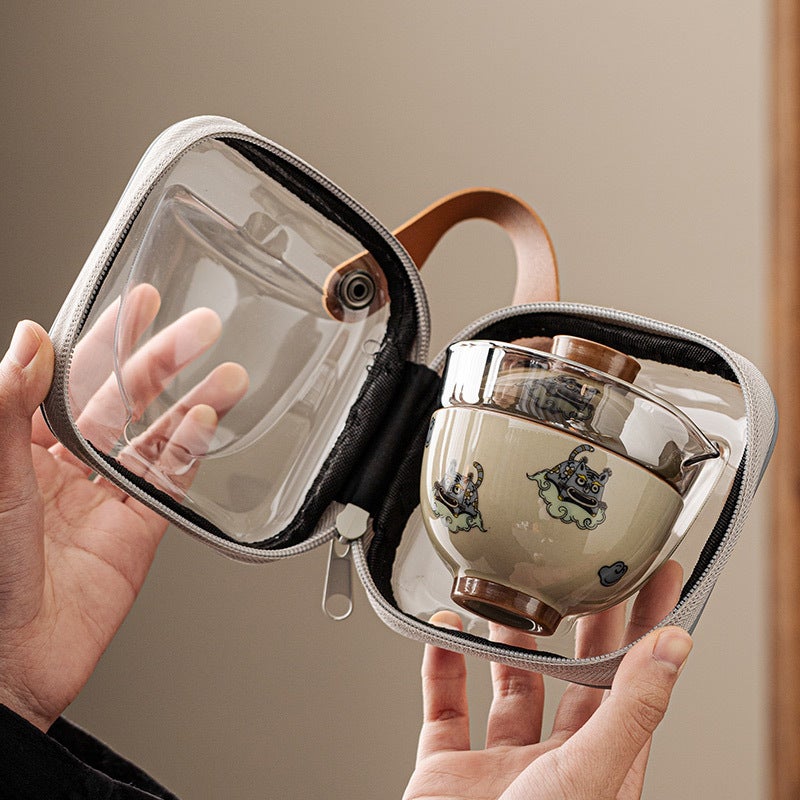 Like A Tiger With Wings, The Travel Tea Set Includes A Glass Lidded Bowl, Single-Person Outdoor Portable Ceramic Quick Cup, One Pot And One Cup - Image 3