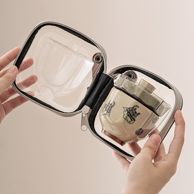 Like A Tiger With Wings, The Travel Tea Set Includes A Glass Lidded Bowl, Single-Person Outdoor Portable Ceramic Quick Cup, One Pot And One Cup - Image 2