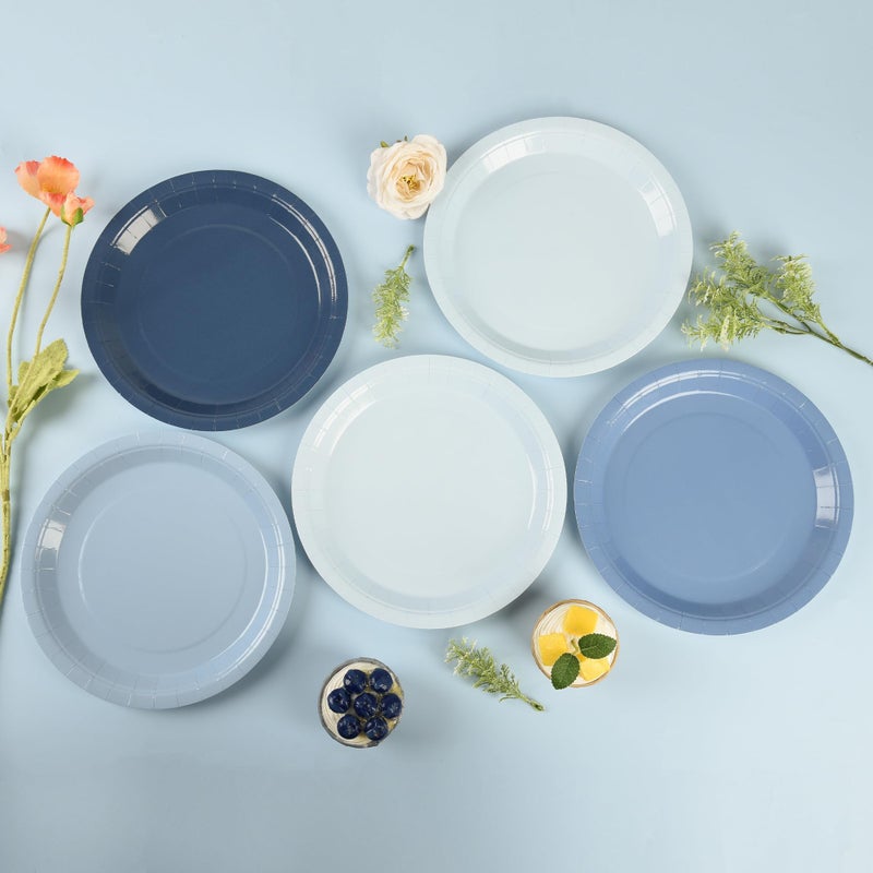 AimFun Dusty Blue Paper Plates Hanukkah Gradient Blue Party Plate 9 Inch Disposable Round Dinner Dessert Plates for Fatherâ€™s Day Wedding Baby Bridal Shower Party Supplies Tableware Decor - Image 3