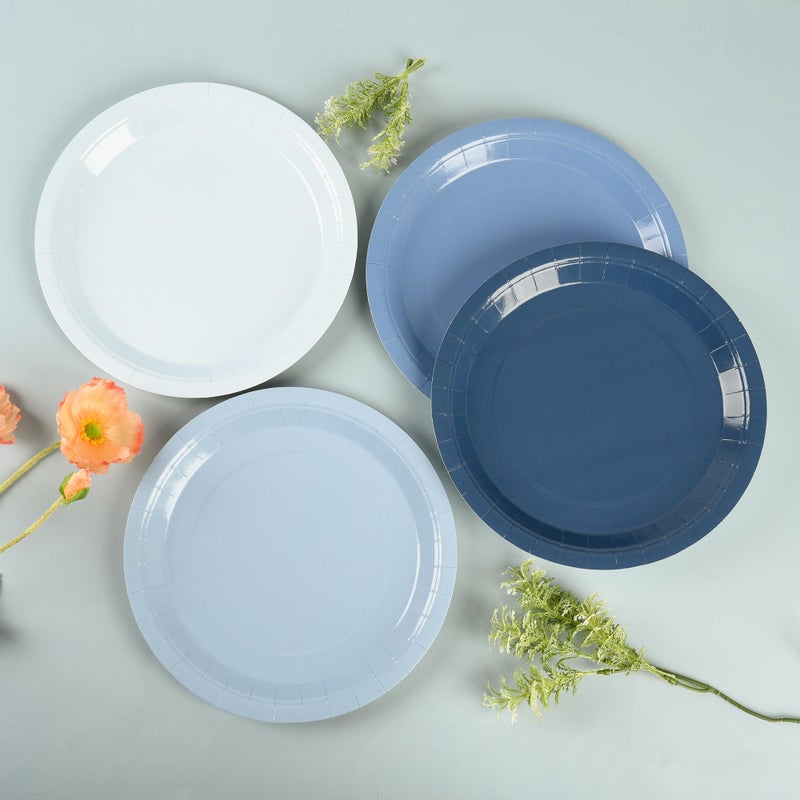 AimFun Dusty Blue Paper Plates Hanukkah Gradient Blue Party Plate 9 Inch Disposable Round Dinner Dessert Plates for Fatherâ€™s Day Wedding Baby Bridal Shower Party Supplies Tableware Decor - Image 4