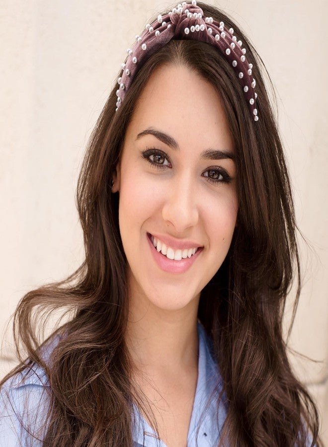 WILLBOND 3 Pieces Pearls Headband Knotted Headband for Women Retro Velvet Pearls Hair Ornament Set for Woman Hair Accessories Mother's Day Wedding Gifts(Beige, Pink, Pale Mauve) - Image 3