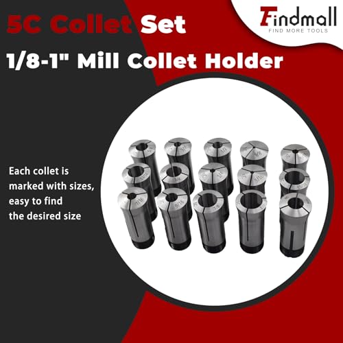 findmall 15Pcs 5C Collet Set 1/8-1" Mill Collet Holder Fit for CNC Engraving Machine - Image 2