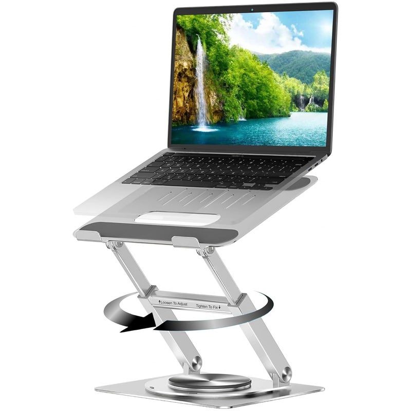 Dyazo 360° Rotating Laptop Stand Holder | Height Adjustable & Foldable Riser for 10-15.6 Inch Laptop | Anti Slip Pads with Heat Vent | Compatible for MacBook, Dell, HP, Lenovo & Other Notebook- Silver - Image 1
