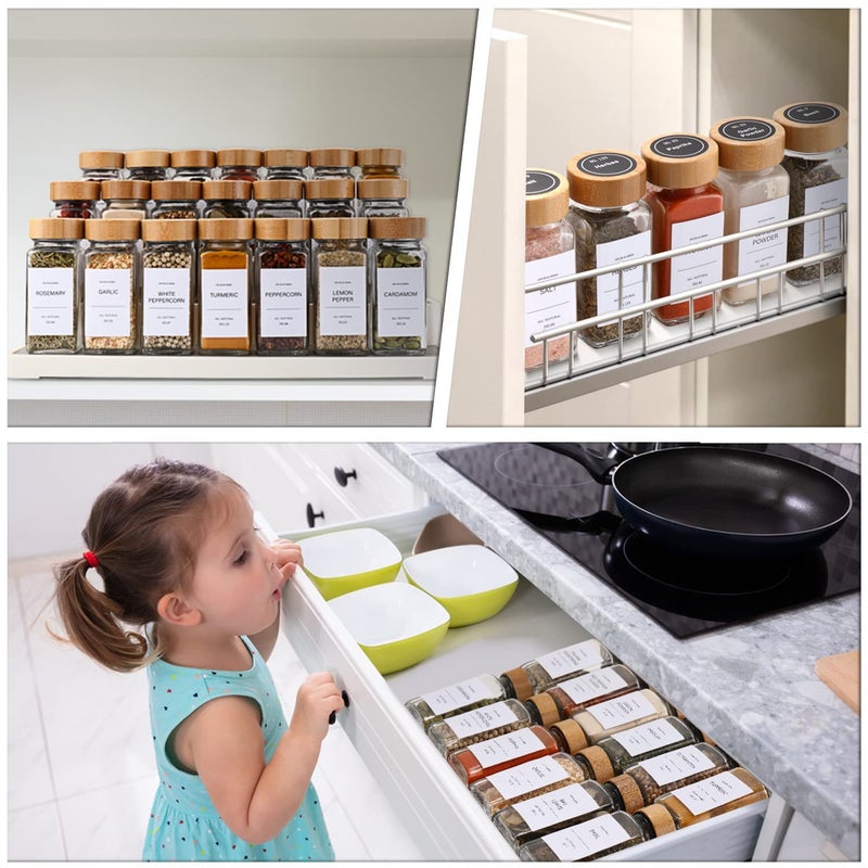 DIMBRAH Spice Jars,Spice Jars with Label 24Pcs,Seasoning Containers,Glass Spice Jars with Bamboo Lids,Kitchen Essentials,Spices Container Set,Kitchen Set,Seasoning Organizer,Spice Rack Organizer for Cabinet - Image 4