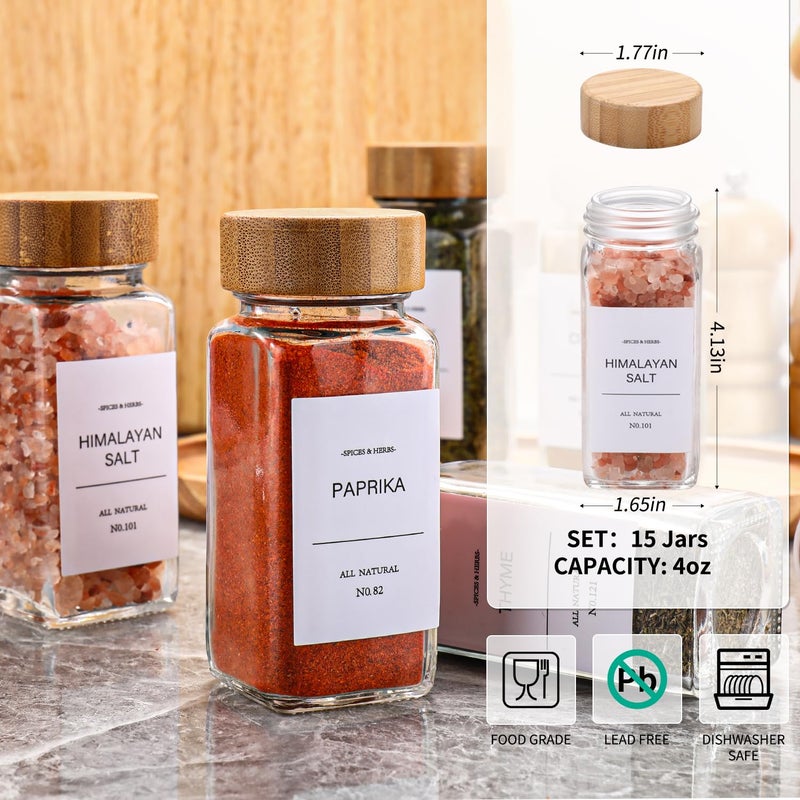 DIMBRAH Spice Jars,Spice Jars with Label 24Pcs,Seasoning Containers,Glass Spice Jars with Bamboo Lids,Kitchen Essentials,Spices Container Set,Kitchen Set,Seasoning Organizer,Spice Rack Organizer for Cabinet - Image 2
