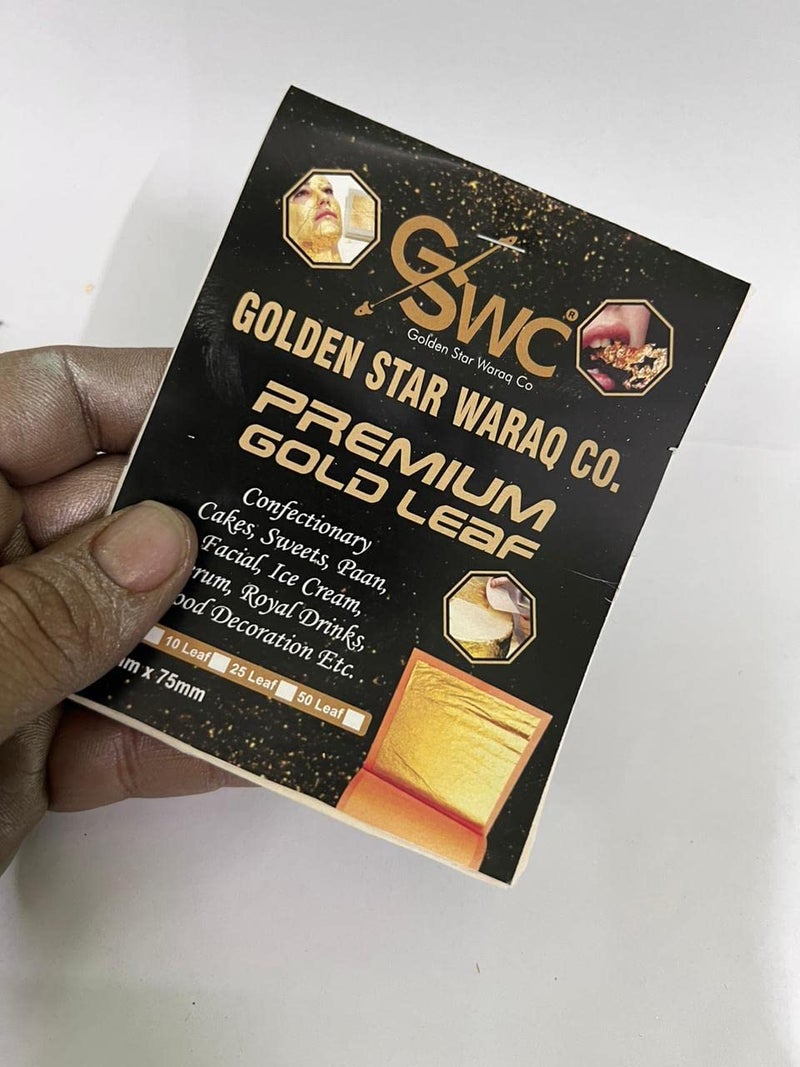 GSWC Golden Star waraq Company Gold Leaf 24K Gold Foil Sheets Size 50 mm x 75 mm Pack of 50New01 - Image 3