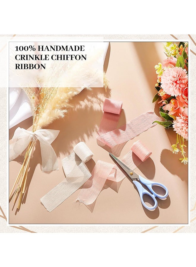 Wffo 3 Rolls Chiffon Crinkle Ribbon - Handmade Frayed Fringe Silk Ribbons for Gifts Wrapping Wedding Invitations Bridal Bouquets DIY Crafts Party Decorations(Pink Series,1.57" X 5.47 yd) - Image 3