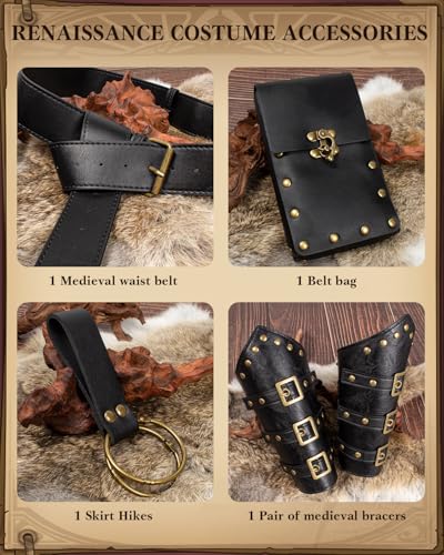 KOTORA Renaissance Costume Belt Pouch Bracers Vial Potion Bottle Leather Keyring Hook LARP Cosplay Retro Ren Faire Festival Dress ClassicBlack - Image 3