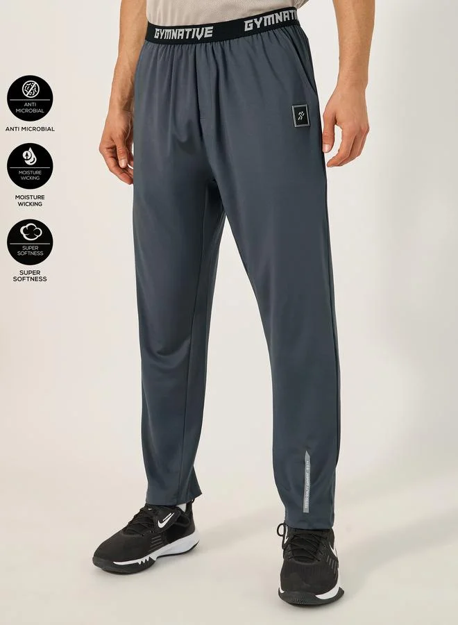 Styli Active Slim Fit Badge Detail Track Pants with Printed Waistband