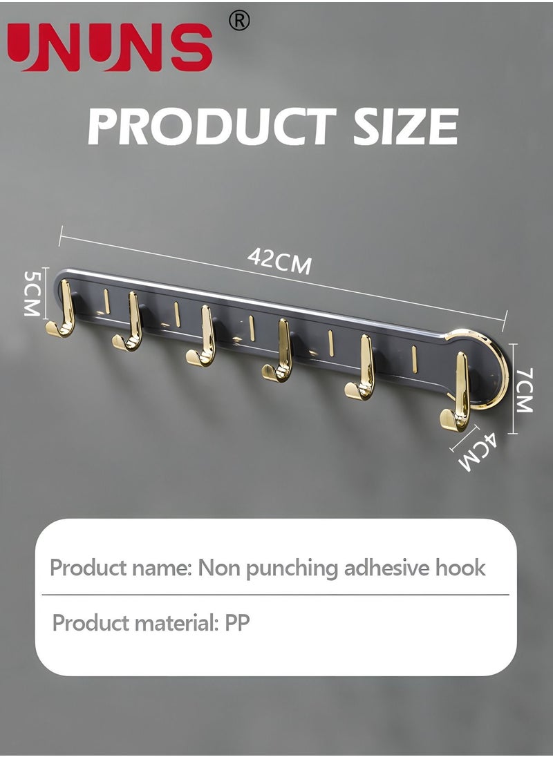 UNUNS - Coat Rack Wall Mount,Wall Coat Rack With 6 Hooks,Row Hook Hanger,Hat Rack,Hat Racks For Baseball Caps,Towel Hooks,Jacket Hanger,Hooks For Bedroom Entrance Kitchen Bathroom,Bag/Key/Medals Shelf,Gray - Image 1