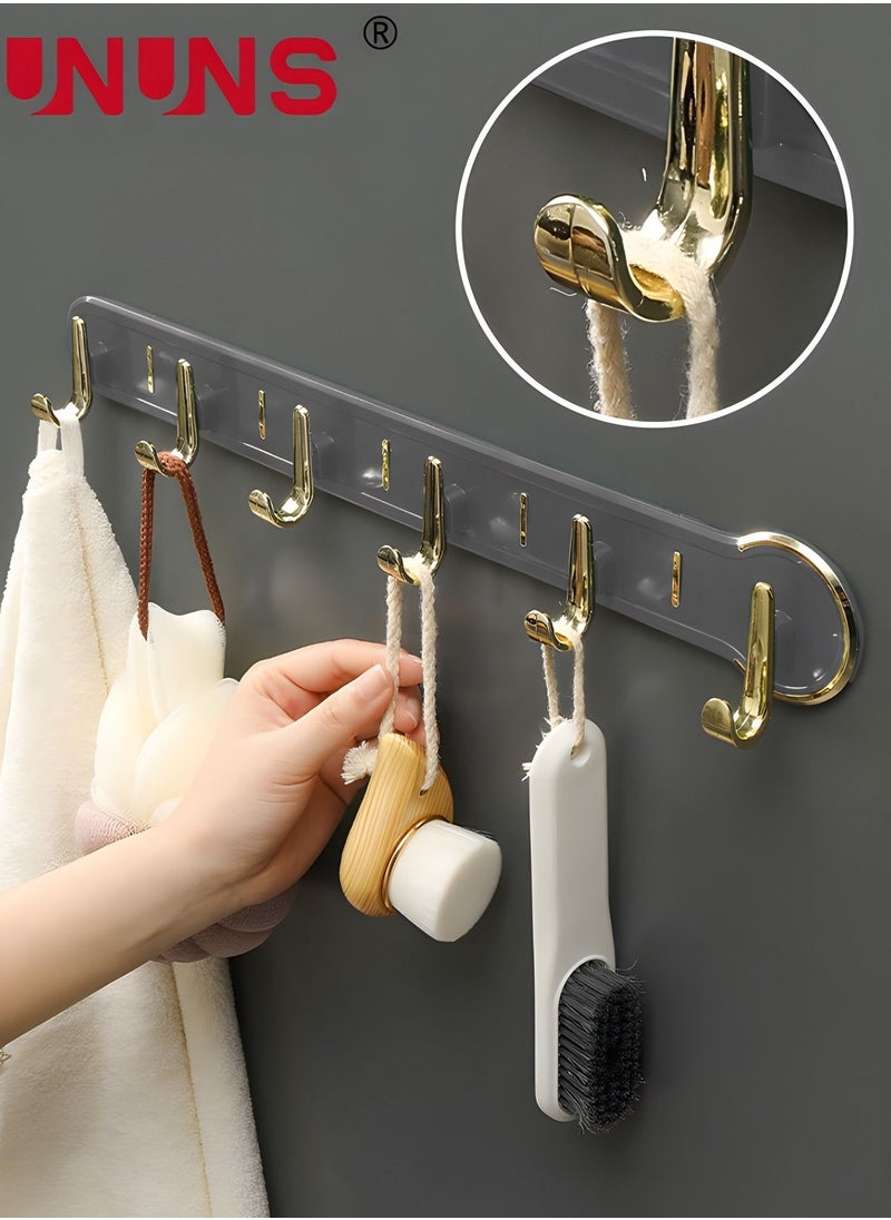 UNUNS - Coat Rack Wall Mount,Wall Coat Rack With 6 Hooks,Row Hook Hanger,Hat Rack,Hat Racks For Baseball Caps,Towel Hooks,Jacket Hanger,Hooks For Bedroom Entrance Kitchen Bathroom,Bag/Key/Medals Shelf,Gray - Image 1