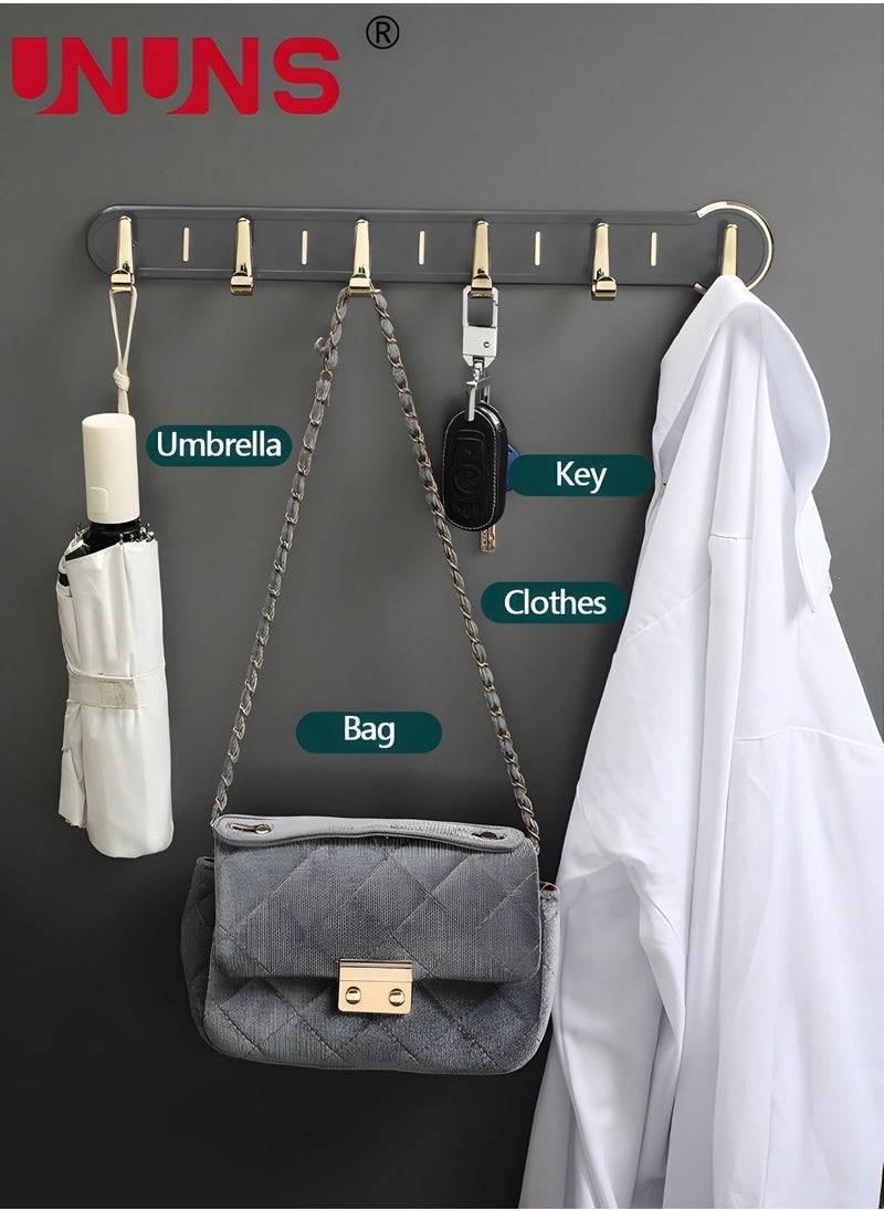 UNUNS - Coat Rack Wall Mount,Wall Coat Rack With 6 Hooks,Row Hook Hanger,Hat Rack,Hat Racks For Baseball Caps,Towel Hooks,Jacket Hanger,Hooks For Bedroom Entrance Kitchen Bathroom,Bag/Key/Medals Shelf,Gray - Image 1