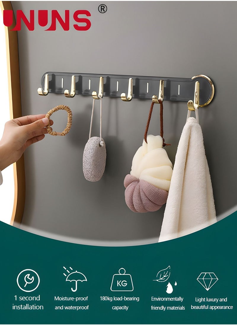 UNUNS - Coat Rack Wall Mount,Wall Coat Rack With 6 Hooks,Row Hook Hanger,Hat Rack,Hat Racks For Baseball Caps,Towel Hooks,Jacket Hanger,Hooks For Bedroom Entrance Kitchen Bathroom,Bag/Key/Medals Shelf,Gray - Image 1
