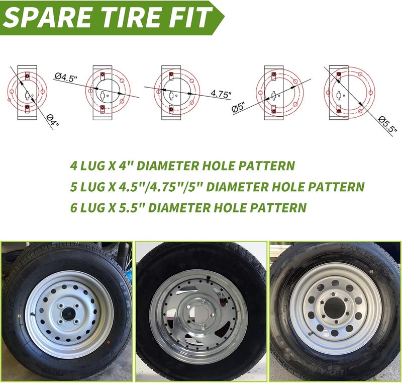 Foozet Heavy-Duty Spare Tire Mount for Trailers - 120 LBS Capacity, Compatible with 4, 5 & 6 Lug Wheels - Image 4