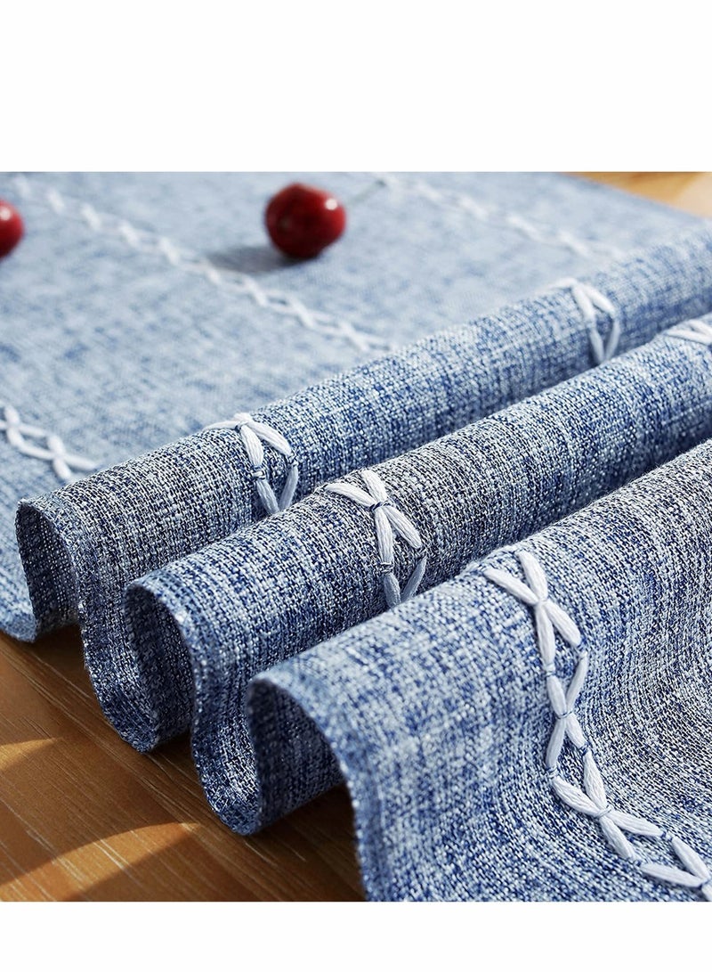 SYOSI Table Runner, Rustic Linen Table Runner with Handmade Tassel, Embroidered Farmhouse Style Table Runners 90 Inches Long for Party and Dining Room Dining Holiday Decorations, 13 x 90 Inch, Blue  - Image 4