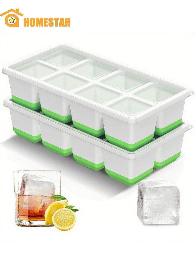 HOMESTAR 2 Pieces Ice Cube Tray, Large Size Silicone Ice Cube Molds with Leak Proof Removable Lid  And BPA Free for Cocktail, Whiskey, Green - Image 1