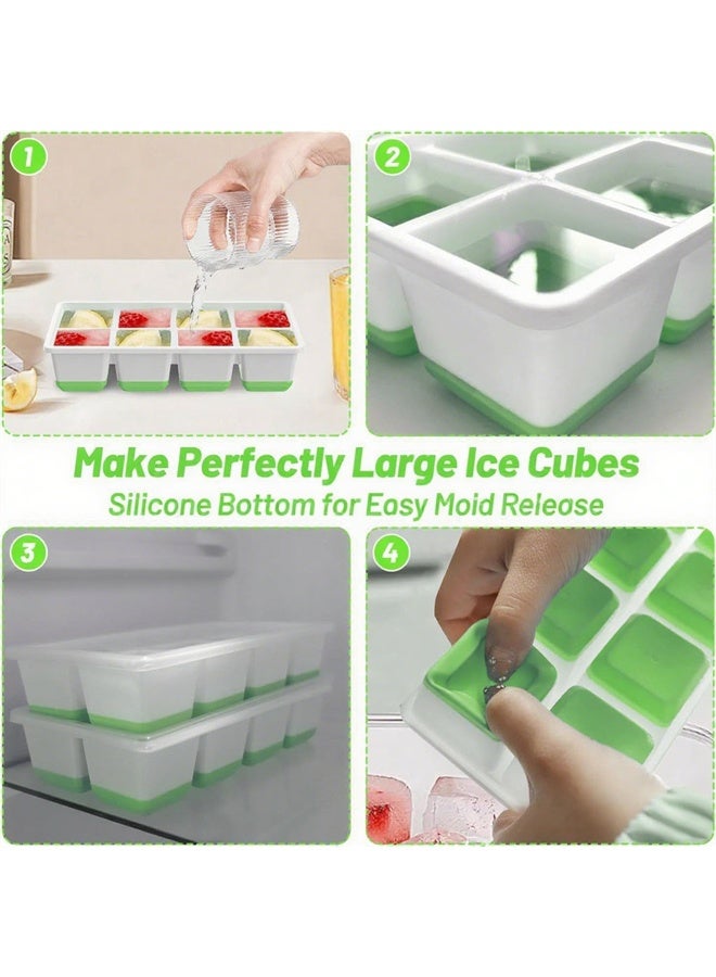 HOMESTAR 2 Pieces Ice Cube Tray, Large Size Silicone Ice Cube Molds with Leak Proof Removable Lid  And BPA Free for Cocktail, Whiskey, Green - Image 5