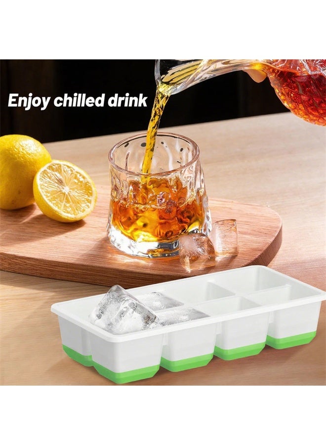 HOMESTAR 2 Pieces Ice Cube Tray, Large Size Silicone Ice Cube Molds with Leak Proof Removable Lid  And BPA Free for Cocktail, Whiskey, Green - Image 2