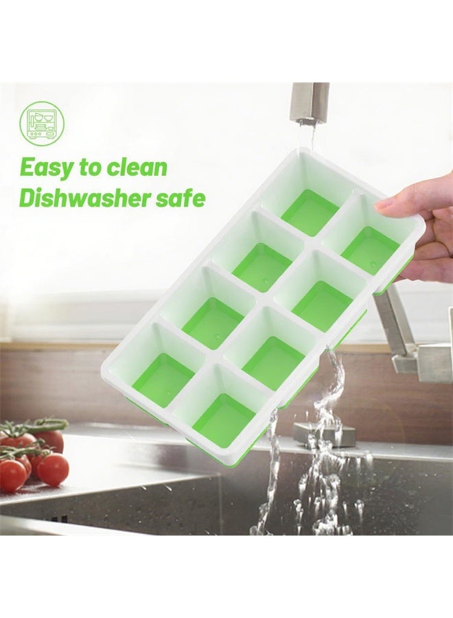 HOMESTAR 2 Pieces Ice Cube Tray, Large Size Silicone Ice Cube Molds with Leak Proof Removable Lid  And BPA Free for Cocktail, Whiskey, Green - Image 4