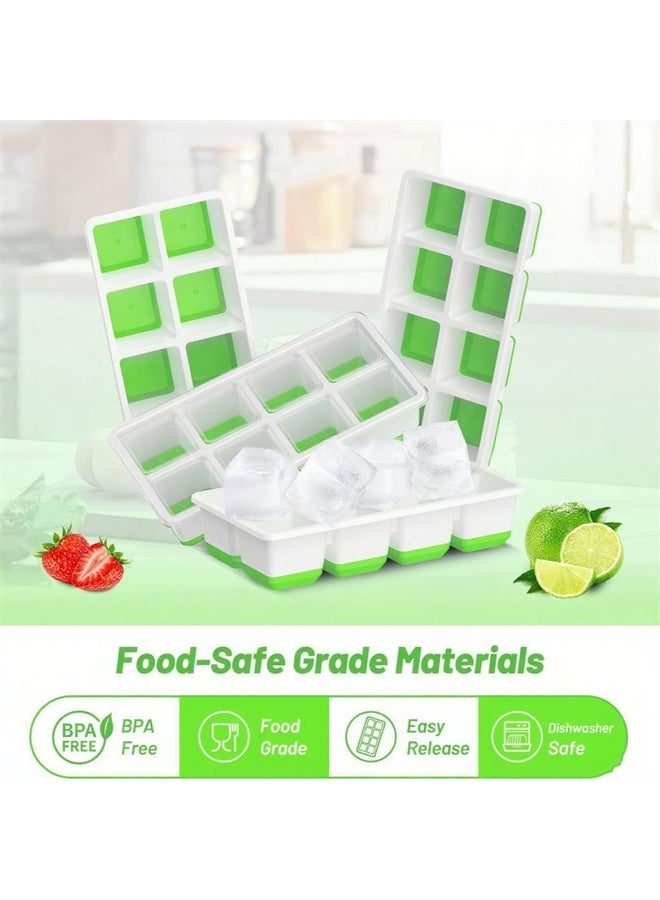 HOMESTAR 2 Pieces Ice Cube Tray, Large Size Silicone Ice Cube Molds with Leak Proof Removable Lid  And BPA Free for Cocktail, Whiskey, Green - Image 3