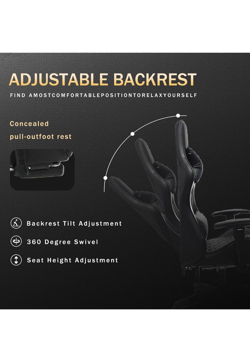 Chulovs - Chulovs Gaming Chair Office Chair High Back Computer Chair Desk Chair Racing Video Game Adjustable Swivel Chair with Footrest and Lumbar Support (Black) - Image 1
